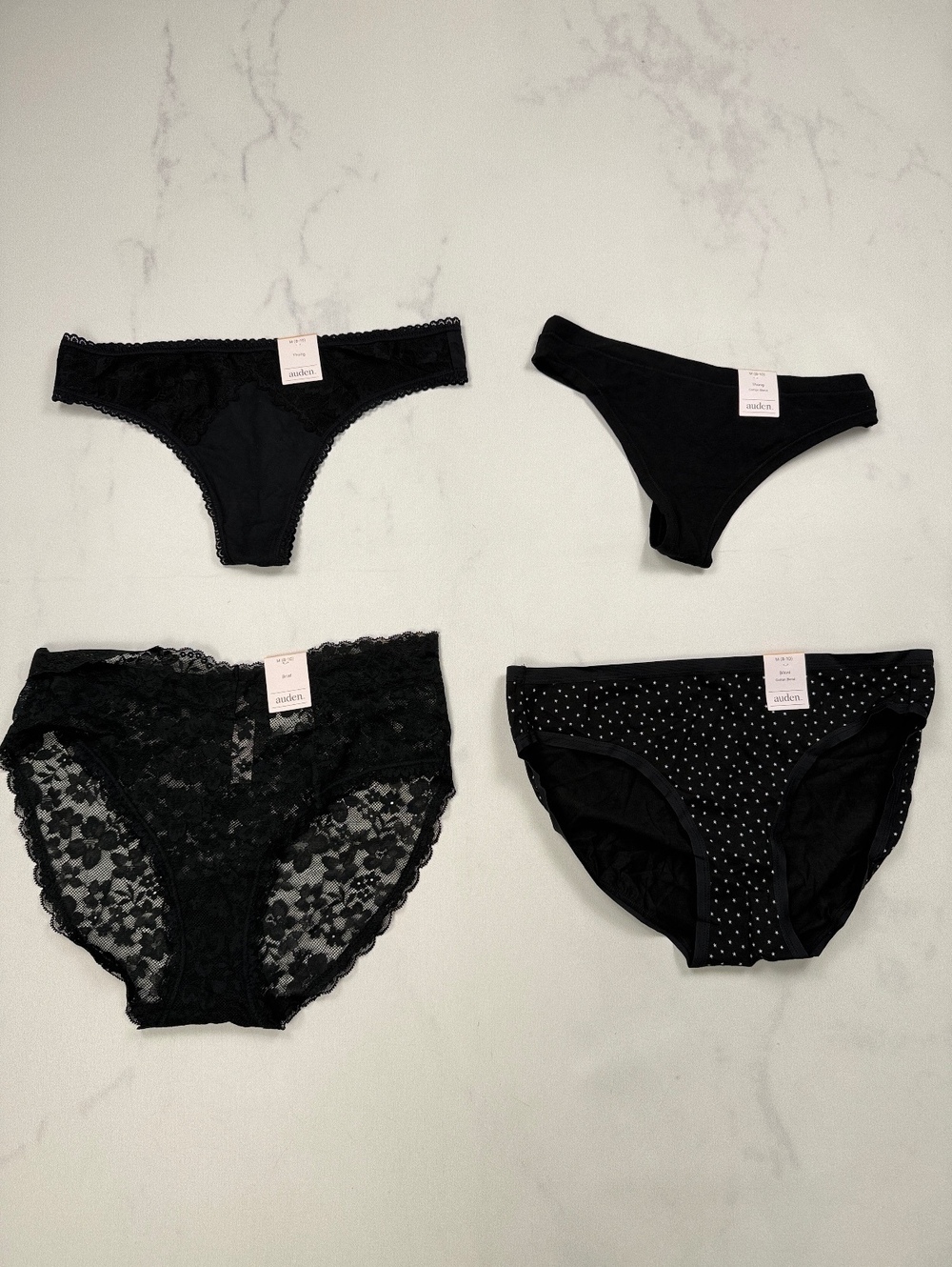Auden Underwear Panties Black Modern Classic Statement Style Bundle of 4 - Women